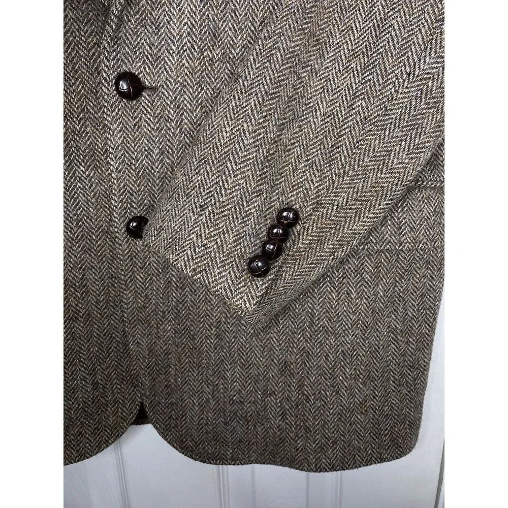 Brooks Brothers Madison X Harris Tweed Herringbone Jacket 43R Brown Wood Buttons